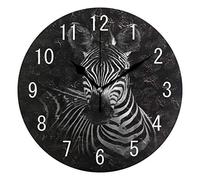Use7 Home Decor Zebra Black Round Acrylic Wall Clock Non Ticking Silent Clock Art for Living Room Kitchen Bedroom