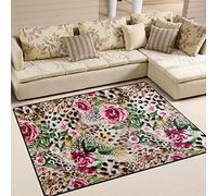 Use7 Leopard Print Rose Flower Area Rug Rugs for Living Room Bedroom 160cm x 122cm(5.3 x 4 feet)