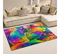 Use7 Rainbow Rose Floral Flower Area Rug Rug Carpet for Living Room Bedroom 50 x 80 cm(1.7 x 2.6 feet)
