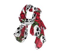 Use7 Red Rose Skull Chiffon Silk Long Scarf Shawl Wrap