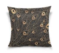 Use7 Throw Pillow Case Decorative Cushion Cover Square Pillowcase, Gold Black Peacock Feather Sofa Bed Pillow Case Cover(50 x 50cm/20 x 20 Inches) Twin Sides
