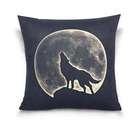 Use7 Throw Pillow Case Decorative Cushion Cover Square Pillowcase, Howling Wolf Full Moon Vintage Sofa Bed Pillow Case Cover(50 x 50cm/20 x 20 Inches) Twin Sides
