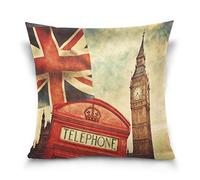 Use7 Throw Pillow Case Decorative Cushion Cover Square Pillowcase, Vintage Cityscape Union Jack Big Ben Telephone Booth Sofa Bed Pillow Case Cover(50 x 50cm/20 x 20 Inches) Twin Sides