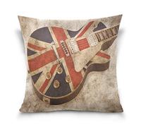 Use7 Throw Pillow Case Decorative Cushion Cover Square Pillowcase, Vintage Stylish Guitar Music Union Jack British Flag Sofa Bed Pillow Case Cover(45 x 45cm/18 x 18 Inches) Twin Sides