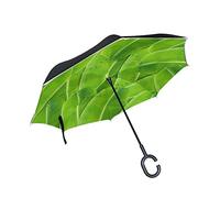 Use7 Tropical Summer Green Banana Leaf Inverted Umbrella, Large Double Layer Outdoor Rain Sun Car Reversible Umbrella