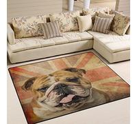 Use7 Vintage Union Jack English Bulldog Pug Dog Area Rug for Living Room Bedroom 160cm x 122cm(5.3 x 4 feet)