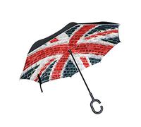 Use7 Vintage Union Jack Painted on Brick Inverted Umbrella, Large Double Layer Outdoor Rain Sun Car Reversible Umbrella