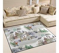 Use7 Winter Snow Landscape Village Santa Claus Wolf Christmas Area Rug Rugs for Living Room Bedroom 203cm x 147.3cm(7 x 5 feet)