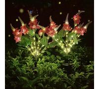 Useber Solar Flower Lights Outdoor,2 Pack Garden Light Symbolizing Hope and Purity, Solar Powered Flower Lights Outdoor Waterproof- Outdoor Lights for Yard,Patio,Garden Decoration (Rose Red)