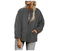 uSecee Lady’s Dolman Solid Color Stand Collar Padded Coat Loose Pocket Jacket Long Sleeve Zipper Outwear Dark Grey