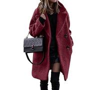 uSecee Winter Mid-Length Wool Lapels Look Thin, Solid Color Slim Women's Woolen Coat Jacket