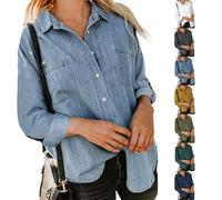 uSecee Women Autumn Corduroy Jackets Retro Outwear Shirts Blue