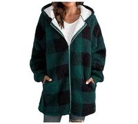 uSecee Women Tartan Winter Coat Baggy Lapel Button Shackets Long Sleeve Blouse Casual Check Blouse Causal Outfit with Pockets Dark Green