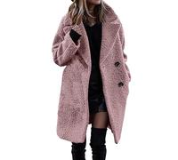 uSecee Women's Autumn and Winter Woolen Coat Solid Color Double Breasted No Pocket Mid Length Woolen Coat Women's Lapel Coat Winter Jacket