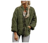 uSecee Womens Dolman Lightweight Quilted Jackets Zip Up Long Sleeve Stand Neck Pockets Coat Warm Winter Outwears Army Green