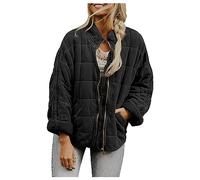 uSecee Womens Dolman Quilted Jackets Long Sleeve Casual Winter Lightweight Button Down Warm Puffer Coat Black