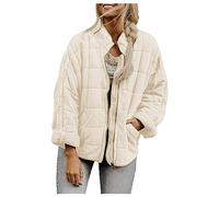 uSecee Womens Dolman Quilted Jackets Long Sleeve Casual Winter Lightweight Button Down Warm Puffer Coat Beige