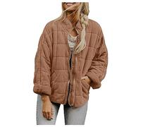 uSecee Womens Long Sleeve Dolman Quilted Jackets Loose Drop Shoulder Lightweight Coat Casual Zipper with Pockets Outwear Brown