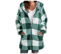 uSecee Women's Long Sleeve Knitted Cardigan Plaid Print Front Open Loose Fit Sweater Coat for Spring Autumn Winter Light Green