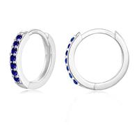 USEEDOVIA Silver Hoop Earrings for Women,Small Huggie Hoops Earrings 10.5mm,Hypoallergenic S925 Sterling Silver Earrings,Blue Cubic Zirconia Earrings Birthday Gifts for Her