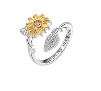 USEEDOVIA Silver Rings for Women Girls, Adjustable Sunflower Rings Engraved You Are My Sunshine, Sunflower Jewellery Gifts for Daughter Her
