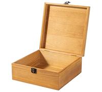 Useekoo Vintage Wooden Storage Box Container with Hinged Lid and Front Clasp, Large Wood Storage Box, Rustic Wood Boxes for Crafts Art Hobbies and Valentine's Day Decoration - 8.9''x8.9''x3.8''