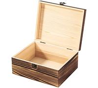 Useekoo Vintage Wooden Storage Box Container with Hinged Lid Front Clasp, 9.4'' x 7.7'' x 4.3 Large Stash Keepsake Box, Rustic Wood Boxes for Crafts Art Hobbies and Home Decoration - Dark Flaming