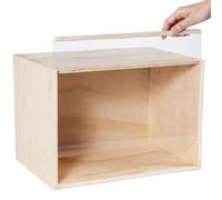 Useekoo Wooden Display Case for Collectibles, Unfinished Wood Gift Box with Slide Acrylic Lid, 15.7'' x 11'' x 11'' Deep Shadow Box Quick-Build Desktop Display Box Storage Container for Dolls