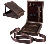 Useekoo Writers Messenger Wooden Box with Hinged Lid Front Clasp,9.8"x7.5"x2.4", Multifunctional Retro Handmade Portable Artist Tool Storage Case Postman Bag Sketch Art Easel for Painting