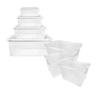 Useful Plastic Storage House Moving Container Boxes Sizes 12L, 20L, 27L, 32L, 55L & 80L for Garage, Bedroom, Living room - Multipurpose Plastic Storage Box (80 Litre, 5 Containers With Lids)