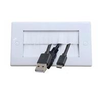 Useful Store® Double Gang White Brush Plate Faceplate for Wall-Mounted Installation Tidy Cable Pass Through Insert for Wires and Cable Access (White, White Brush)