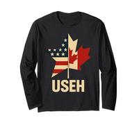 USEH Funny USA flag Canada flag Half Canadian American Long Sleeve T-Shirt