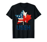 USEH Funny USA flag Canada flag Half Canadian American T-Shirt