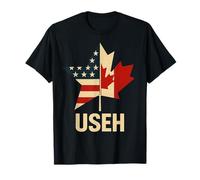 USEH Funny USA flag Canada flag Half Canadian American T-Shirt