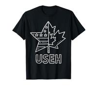 USEH Funny USA flag Canada flag Half Canadian American T-Shirt