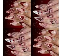 User Friendly Artificial Nails Christmas Snowflake Design 48PCS Glossy Press On Nails For Holiday Party Press On Nail