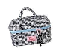 User Friendly Fabric Plaids Toiletry Bag with Quilted Heart Detail Spacious Interior Hand Carry for Travel Individual Care Freshness Plaids Portable Cosmetic Bag