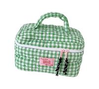 User Friendly Fabric Plaids Toiletry Bag with Quilted Heart Detail Spacious Interior Hand Carry for Travel Individual Care Freshness Plaids Portable Cosmetic Bag