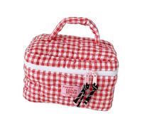 User Friendly Fabric Plaids Toiletry Bag with Quilted Heart Detail Spacious Interior Hand Carry for Travel Individual Care Freshness Plaids Portable Cosmetic Bag