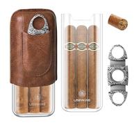 Usewire Cigar Case, Acrylic Cigar Boxes, Travel Humidors Can Hold 3 Cigars, Cigar Accessories Including Stainless Steel Cigar Cutters, Cigar Accessory Gifts for Men (Brown)
