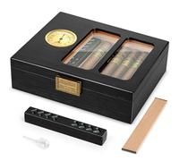 Usewire Cigar Humidor, Glass Top Cedar Cigar Humidor, Cigar Box for 20-25 Cigars with Hygrometer, Humidifier, Desktop Cigar Humidor, Cigar Lovers Gift (Black)