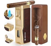 USEWIRE Cigar Lighter and Ashtray Set, Quad Windproof Jet Flame, with Cigar Holder and Cigar Punch, Refillable Butane Gas Lighter, Multifunctional Cigar Accessories Gift Set