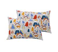 USfivefam 100% Cotton Kids Pillow case 2 Pack Cute Animals Pillowcases, Cartoon Fox Tiger Bear Pillow Covers, Winter Forest Plants Pillow Shams Soft Cotton Envelope Closure, 14x20Inch Pillow Case