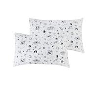 USfivefam 100% Cotton Kids Pillow case 2 Pack Universe Space Grey White Standard 20" X 30" Pillow Cases, Soft Breathable Cotton Toddler Pillow Cover, Travel Pillow Cases with Envelope Closure