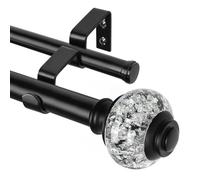 USFOOK 1 Inch Double Curtain Rods, 36 to 72 Inches, Black with Silver Accents, Telescoping, Wall Mounted, Metal, Glossy Finish, Perfect for Windows 24 to 68 Inches
