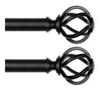 USFOOK 2 Pack Black Curtain Pole 80 to 148 cm, 22 mm Voile Curtain Poles for Eyelet Curtains, Decorative Curtain Rods for Windows, Living Room, Twisted Cage Finials