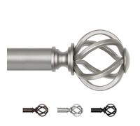 USFOOK Antique Silver Curtain Poles for Eyelet Curtains, 22 mm Voile Curtain Pole 80 to 218 cm, Metal Extendable Curtain Rods with Twisted Cage Finials