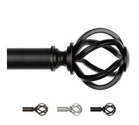 USFOOK Long Curtain Poles for Eyelet Curtains 80 to 365, 22 mm Black Curtain Pole for Windows, Metal Extendable Drapery Rods with Twisted Cage Finials