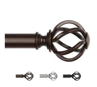 USFOOK Long Curtain Poles for Eyelet Curtains 80 to 365 cm, 22 mm Bronze Curtain Pole for Windows, Metal Extendable Drapery Rods with Twisted Cage Finials