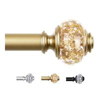 USFOOK Luxury Gold Curtain Poles for Eyelet Curtains 80 to 218 cm | 22 mm Decorative Curtain Pole for Window, Adjustable Drapery Rod, with Crystal Diamond Finials, for Living Room, Bedroom